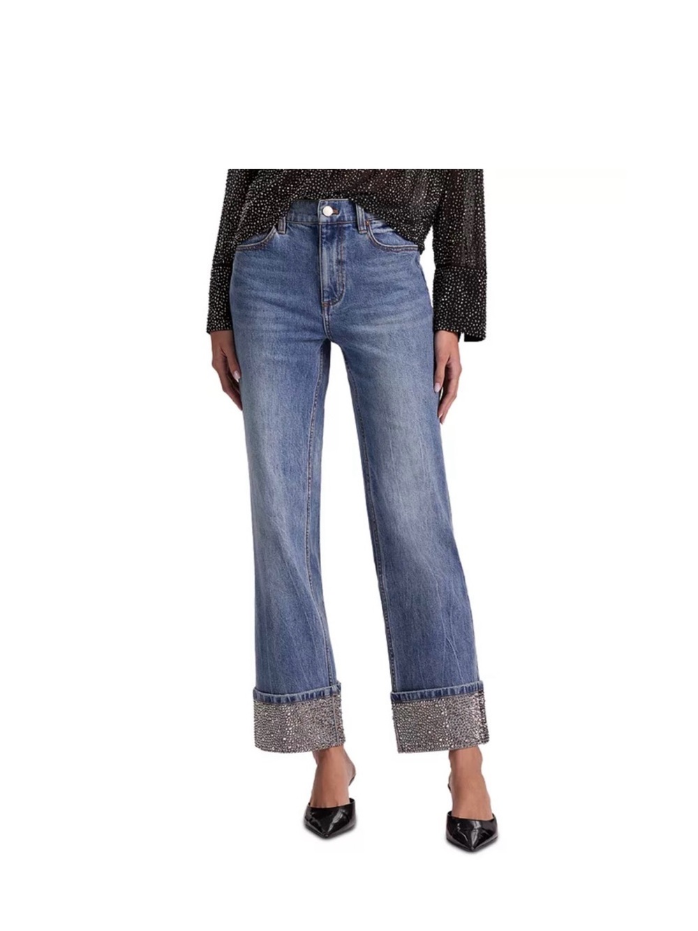 Alice + Olivia Weezy Embellished-Cuff Jeans 27
